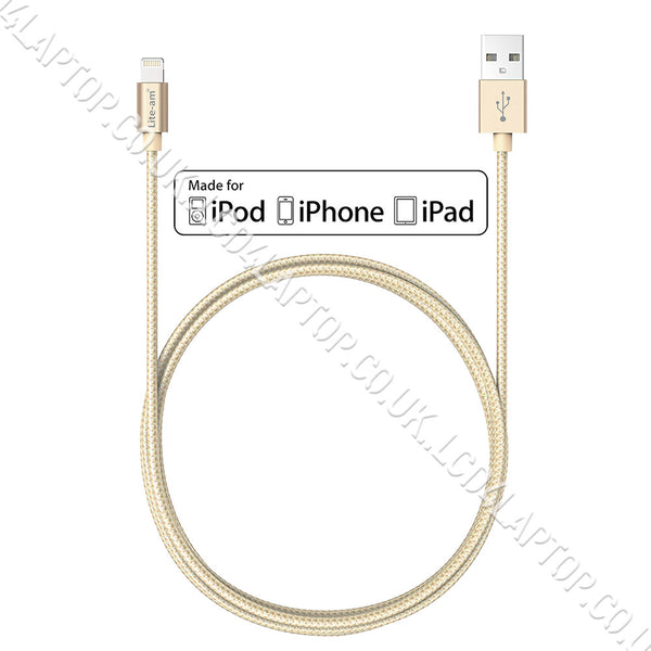 Lite-am® Apple iPhone 7 Plus A1785 MFi Certified Lightning to USB Charge & Sync Cable Gold - Lcd4Laptop