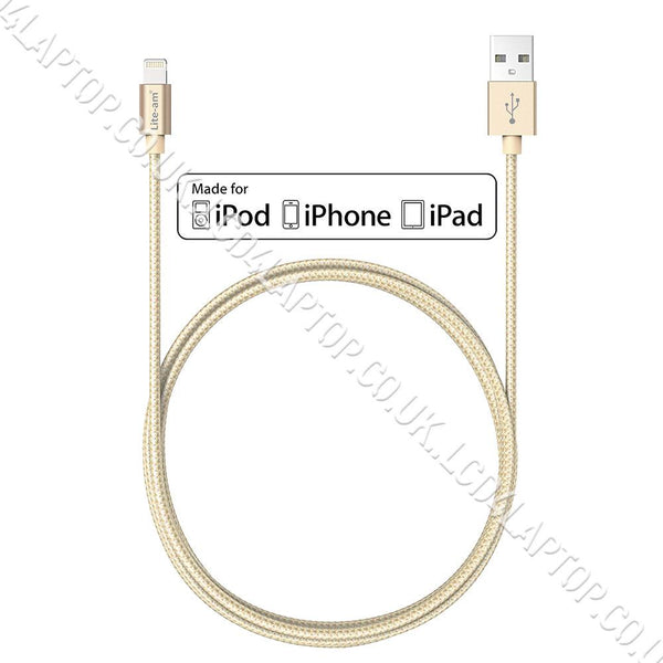 Lite-am® Apple iPho7 Plus A1784ne 7 Plus A1784 MFi Certified Lightning to USB Charge & Sync Cable Gold - Lcd4Laptop