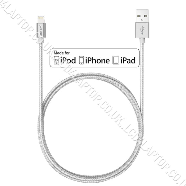 Lite-am® Apple iPhone 8 Plus A1897 MFi Certified Lightning to USB Charge & Sync Cable Silver - Lcd4Laptop