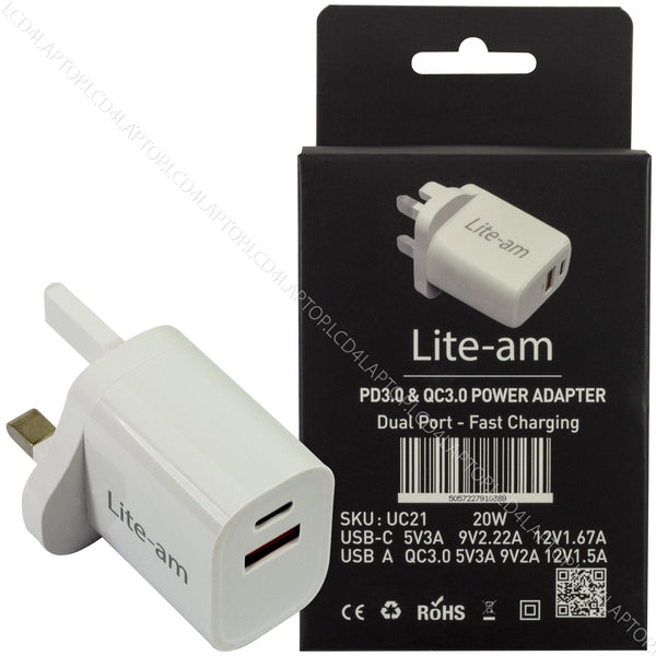 For iPad Air 11‑inch M4 A3463 2026 Dual Port 20W AC Adapter Fast Charger