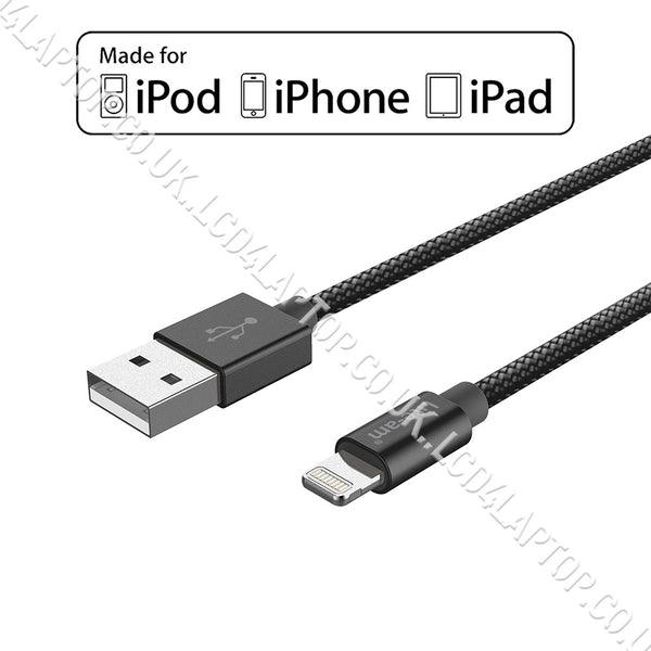 Lite-am® Apple iPhone SE A1723 MFi Braided Lightning To USB Charge &Data Sync Cable Black - Lcd4Laptop